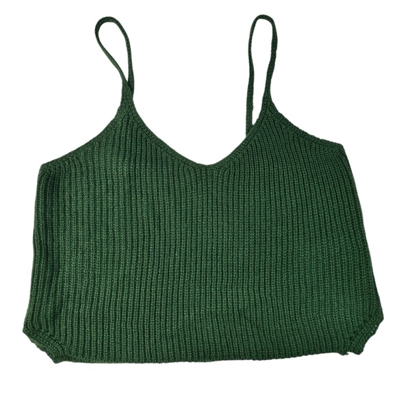Shein Emerald Dark Green Knit Sweater Cropped Boxy Fit Tank Top Small S 4 - Picture 1 of 5